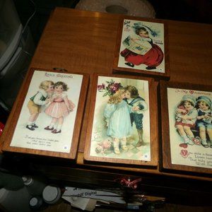 crafted wooden picture. set of 4